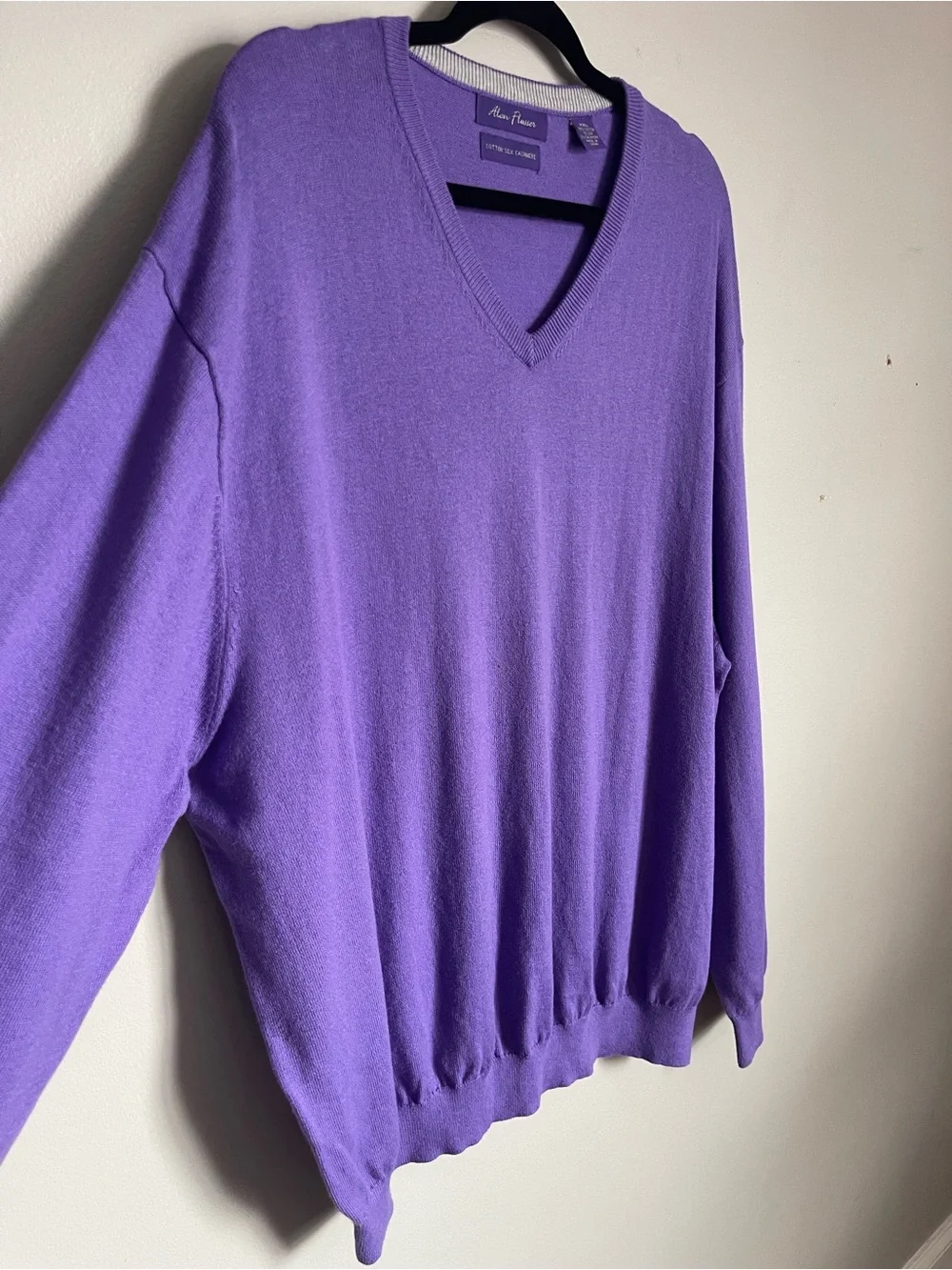 ALAN FLUSSER | Violet Purple Silk Cashmere Cotton Knit V-neck Sweater Sz XXL